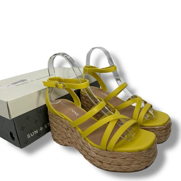 NEW Macy's Citron Strappy Platform Espadrilles Size 10 Sandals Boho Wedges - Picture 8 of 10